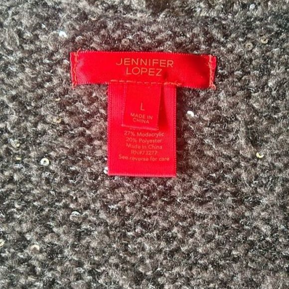 Jennifer Lopez sweater coat heavy knit faux fur collar sequins good cond. LG - Picture 5 of 6